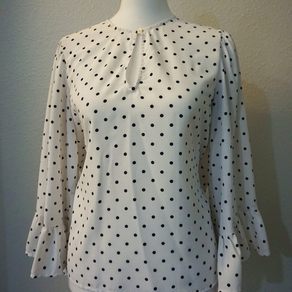 Polka Dot Long Ruffle Sleeve Shirt